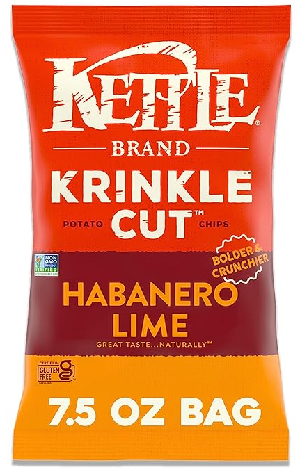 Kettle Brand Potato Chips Krinkle Cut Habanero Lime Kettle Chips, 7.5 Oz