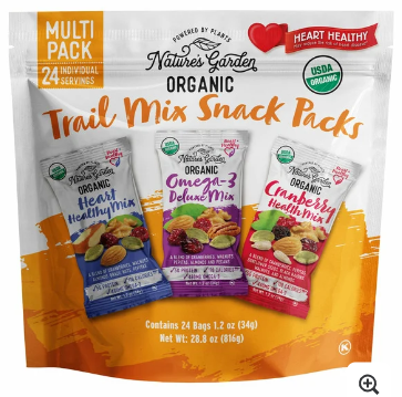 Nature's Garden Organic Trail Mix Snack Packs, Variety Pack, 1.2 oz, 24-count