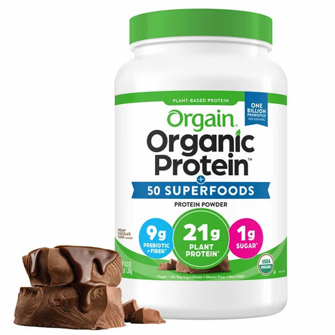 Orgain Organic Protein and Superfoods Plant Based Protein Powder, Creamy Chocolate Fudge, 2.64 lbs