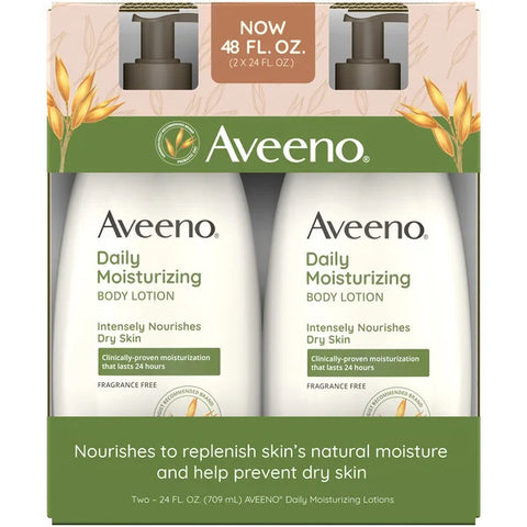 Aveeno Daily Moisturizing Body Lotion, Fragrance Free, 24 fl oz, 2 ct