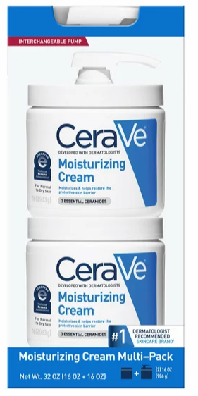 Costco CeraVe Moisturizing Cream Interchangeable Multi-Pack, 16 oz Jar with Pump + 16 oz Jar