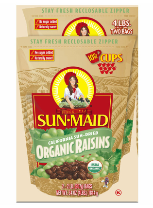 Sun-Maid Organic California Sun-Dried Raisins, 2 lbs, 2-count