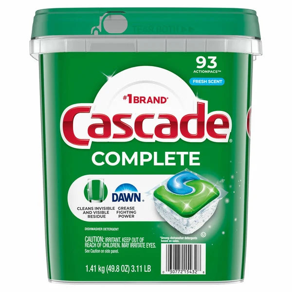 Cascade Complete Dishwasher Detergent ActionPacs, Fresh, 93-count